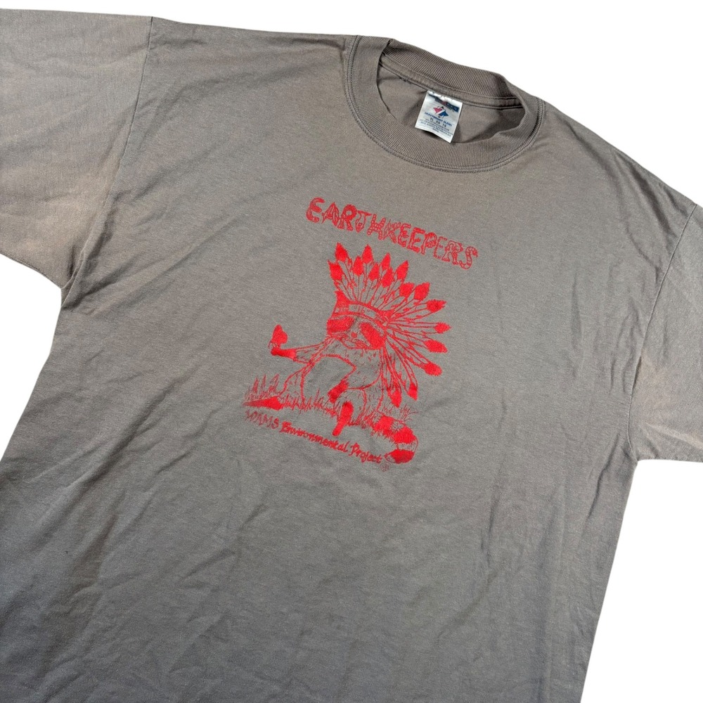 VTG Jerzees Earthkeepers T-Shirt Mens XL Raccoon Environmental Project Tee